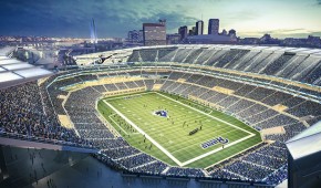 New Rams Stadium : Vue de la pelouse, par le sud - crédit HOK