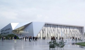 Pose de la première pierre de l'Aren'Ice à Cergy-Pontoise