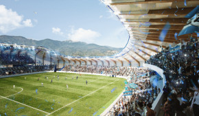 Stade Armand-Cesari - Projet de rénovation - vue du terrain - décembre 2022 - copyright A+Architecture