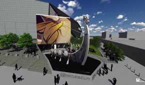 Drakkar viking en guise d'écran pour l'US Bank Stadium