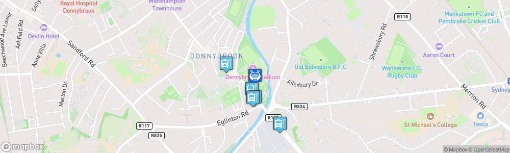 Static Map of Donnybrook Rugby Ground